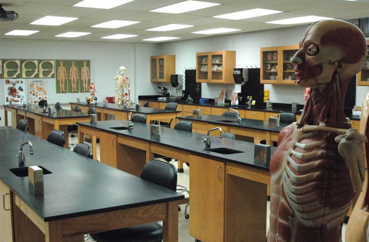 Biology lab with microscopes