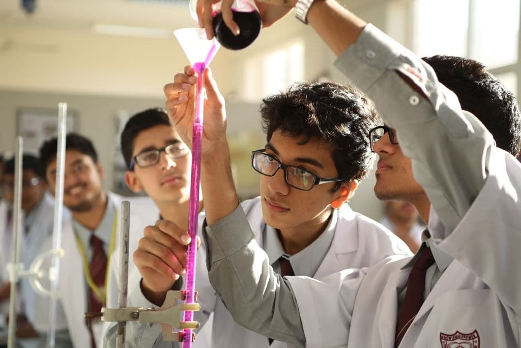 Chemistry lab with glassware and equipment